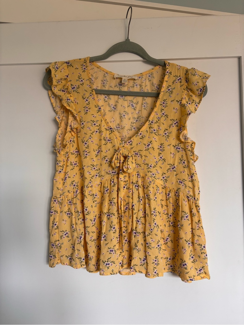 Kingston Yellow Floral Ruffle Tie-Front Blouse